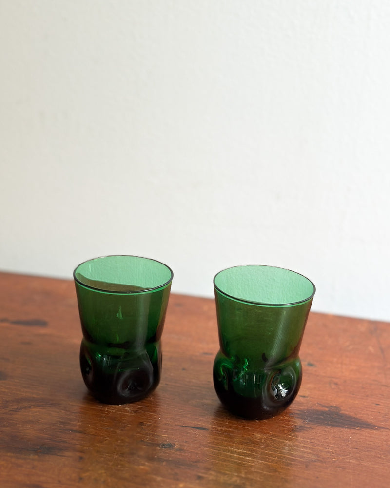 Vintage Dimpled Emerald Cordial Glasses, Set of 2