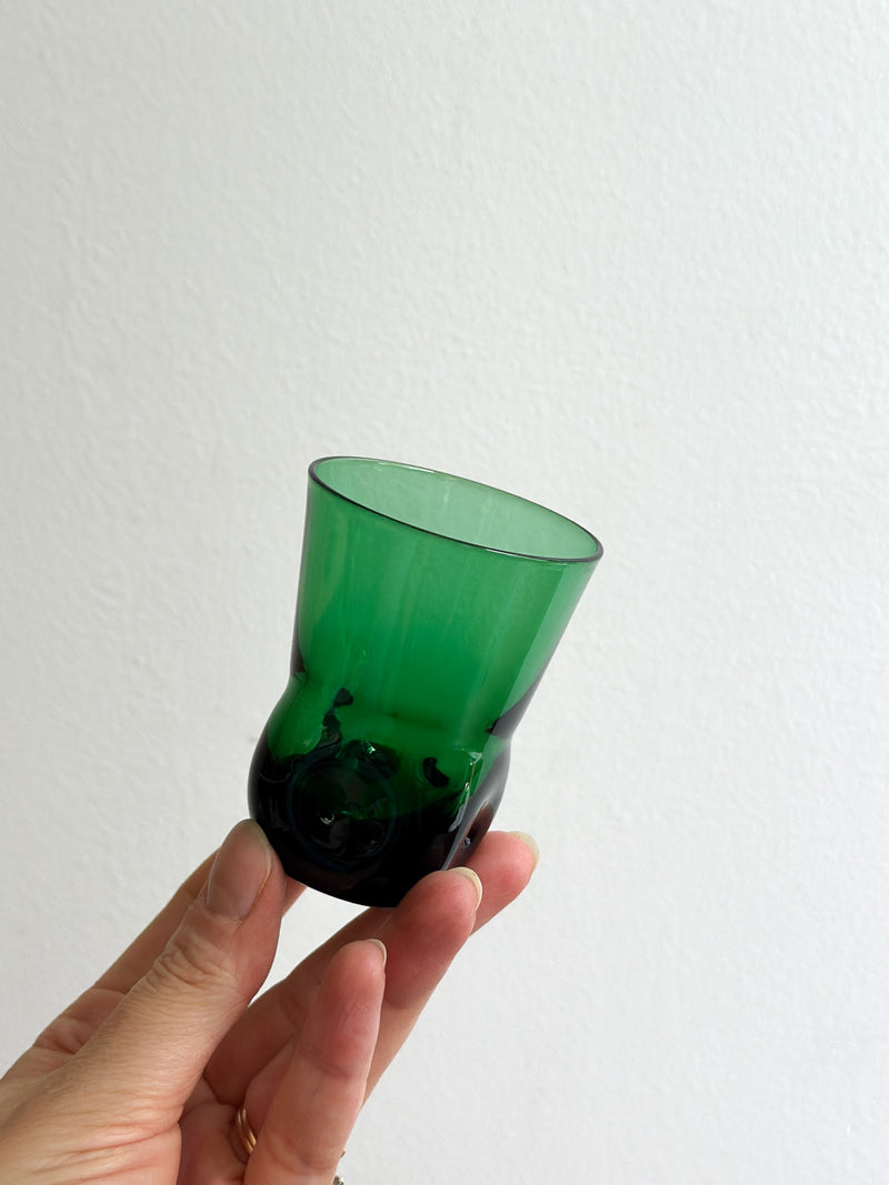 Vintage Dimpled Emerald Cordial Glasses, Set of 2