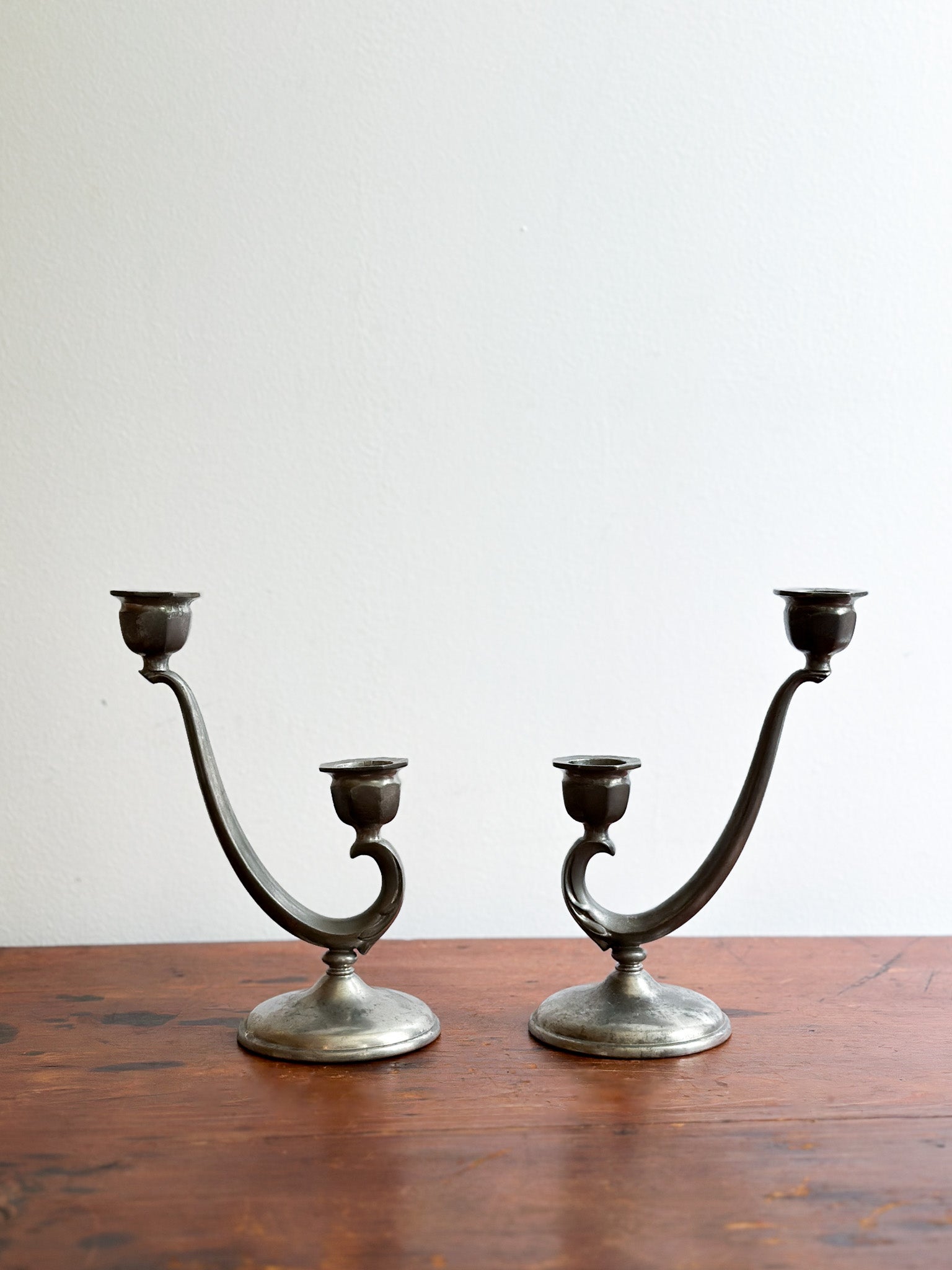 Vintage Pewter 2-Candle Candle Holder, Set of 2
