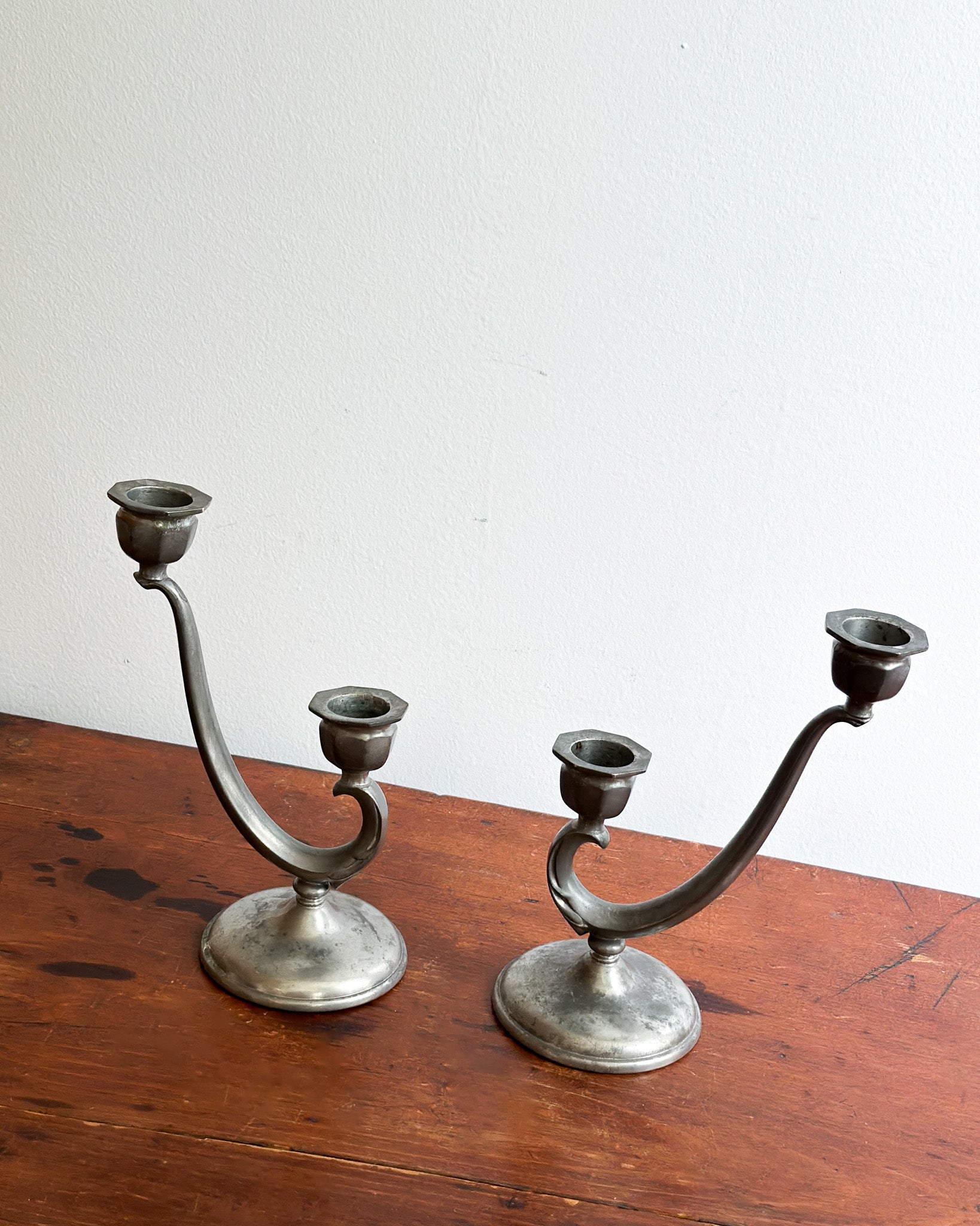 Vintage Pewter 2-Candle Candle Holder, Set of 2