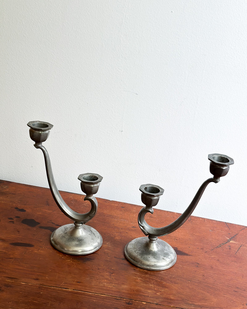 Vintage Pewter 2-Candle Candle Holder, Set of 2