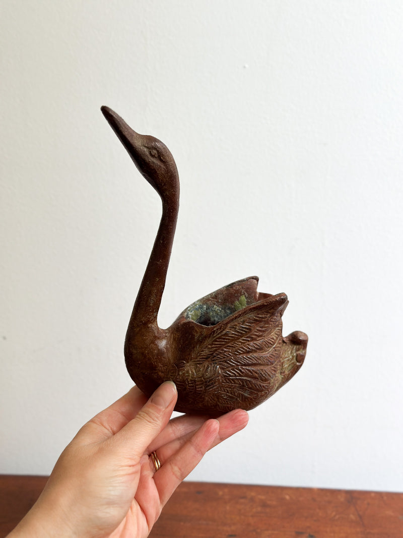 Vintage Solid Brass Swan Figure