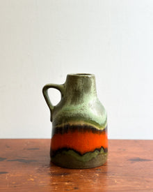 Vintage Moss Green Stoneware Jug Vase with Orange Stripe, West Germany
