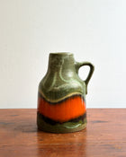 Vintage Moss Green Stoneware Jug Vase with Orange Stripe, West Germany