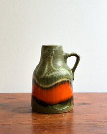 Vintage Moss Green Stoneware Jug Vase with Orange Stripe, West Germany