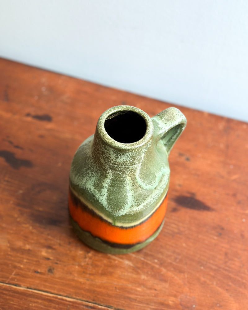 Vintage Moss Green Stoneware Jug Vase with Orange Stripe, West Germany