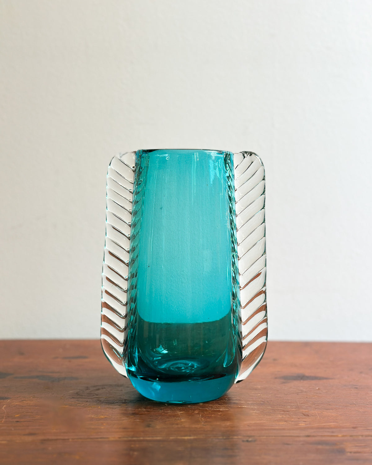 Mid-Century Turquoise Glass Winged Vase