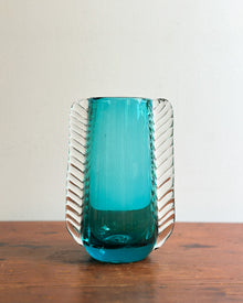 Mid-Century Turquoise Glass Winged Vase