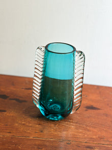 Mid-Century Turquoise Glass Winged Vase