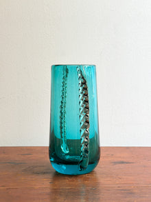 Mid-Century Turquoise Glass Winged Vase