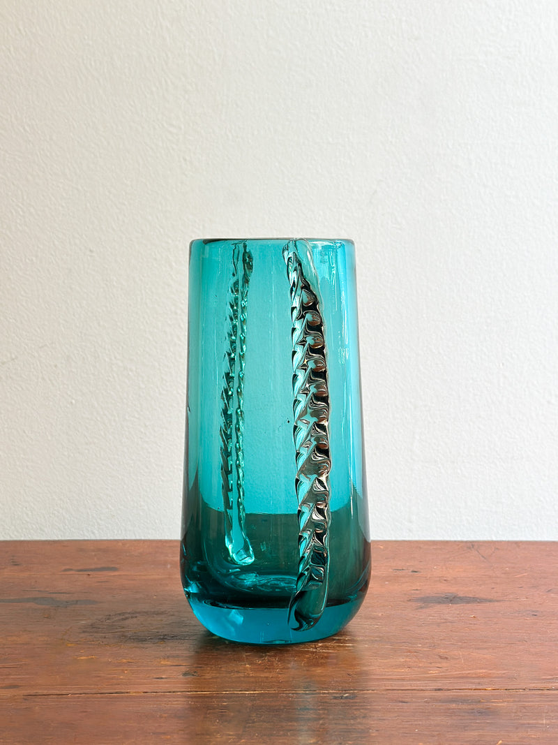 Mid-Century Turquoise Glass Winged Vase