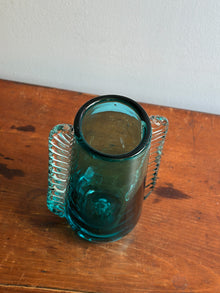 Mid-Century Turquoise Glass Winged Vase