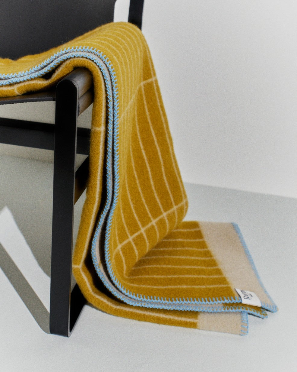 Kassett Wool Throw, Ochre Yellow/Grey Beige