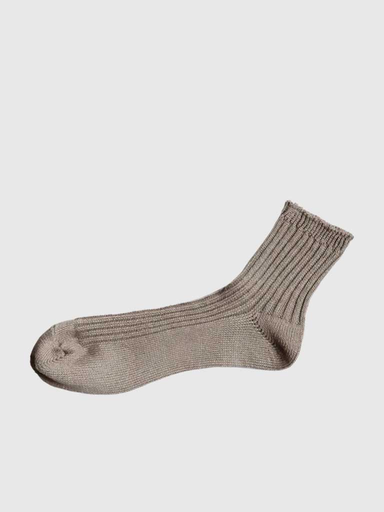 Linen Ribbed Socks, Beige