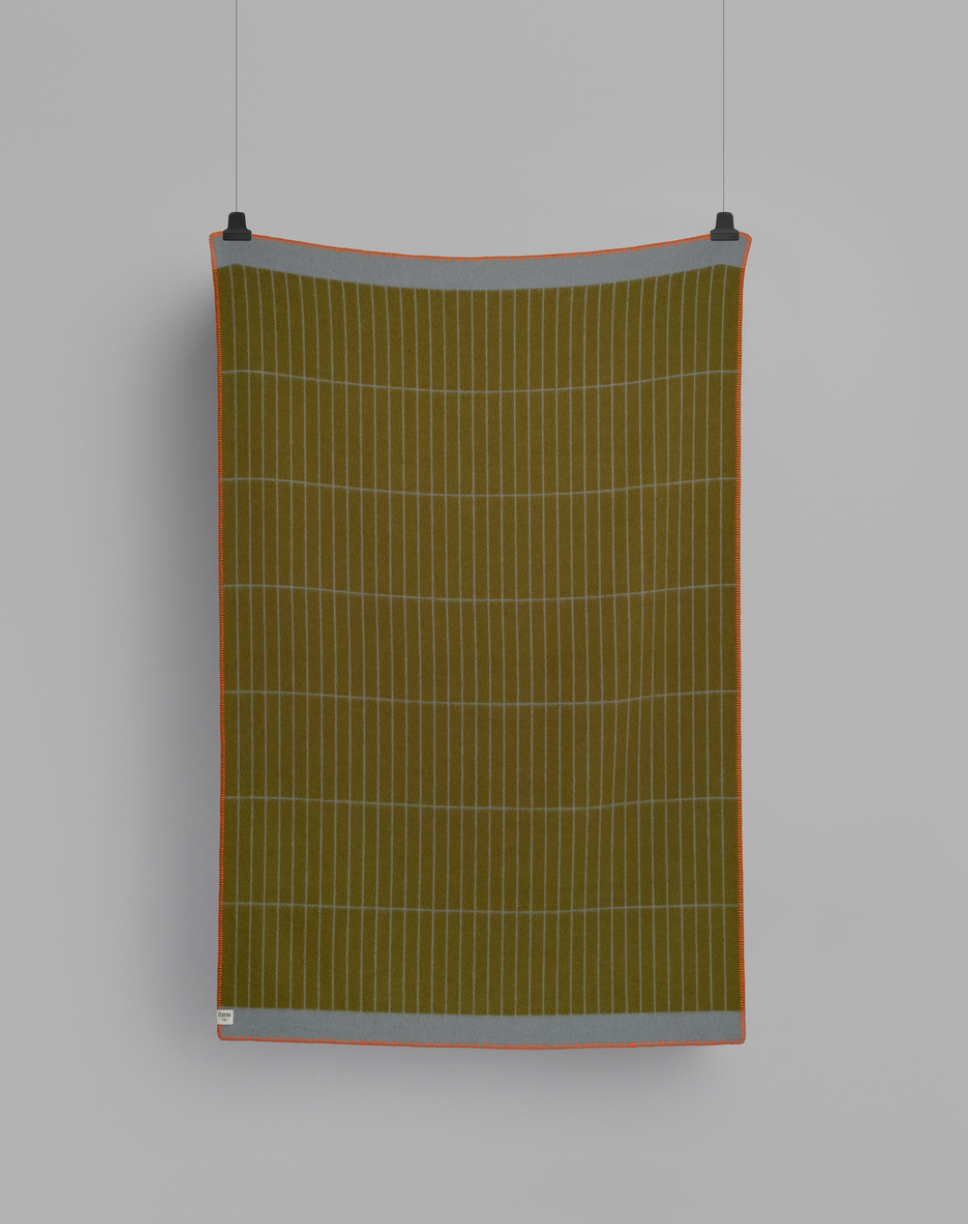 Kassett Wool Throw, Moss Green/Light Blue Grey