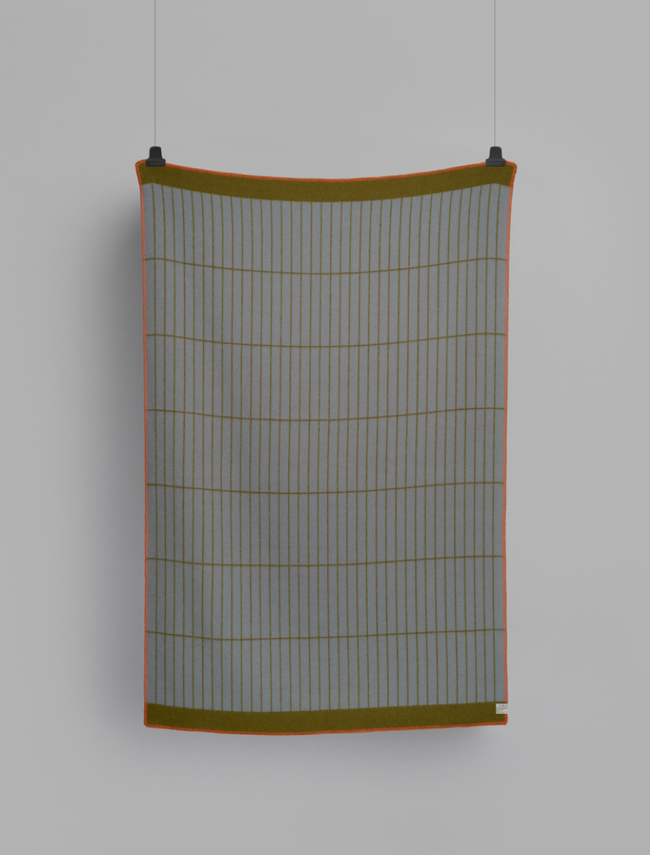 Kassett Wool Throw, Moss Green/Light Blue Grey