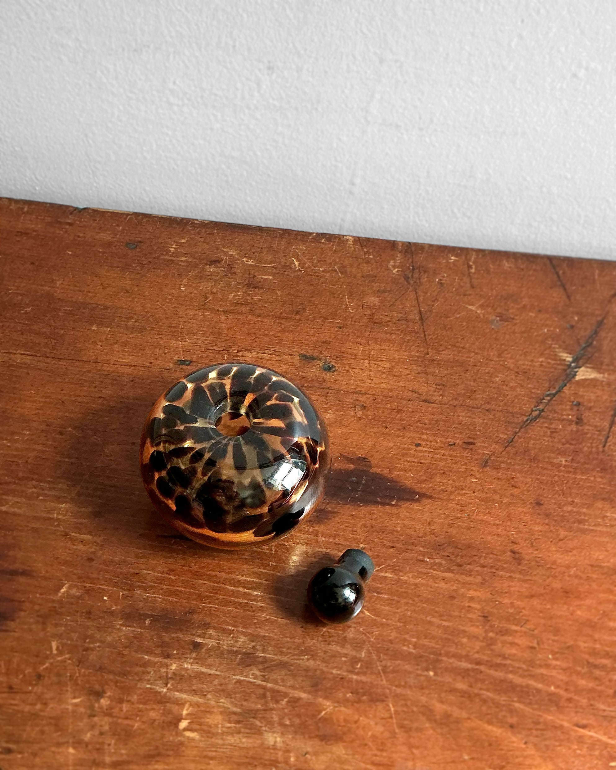 Vintage Tortoise Shell Glass Vessel with Stopper