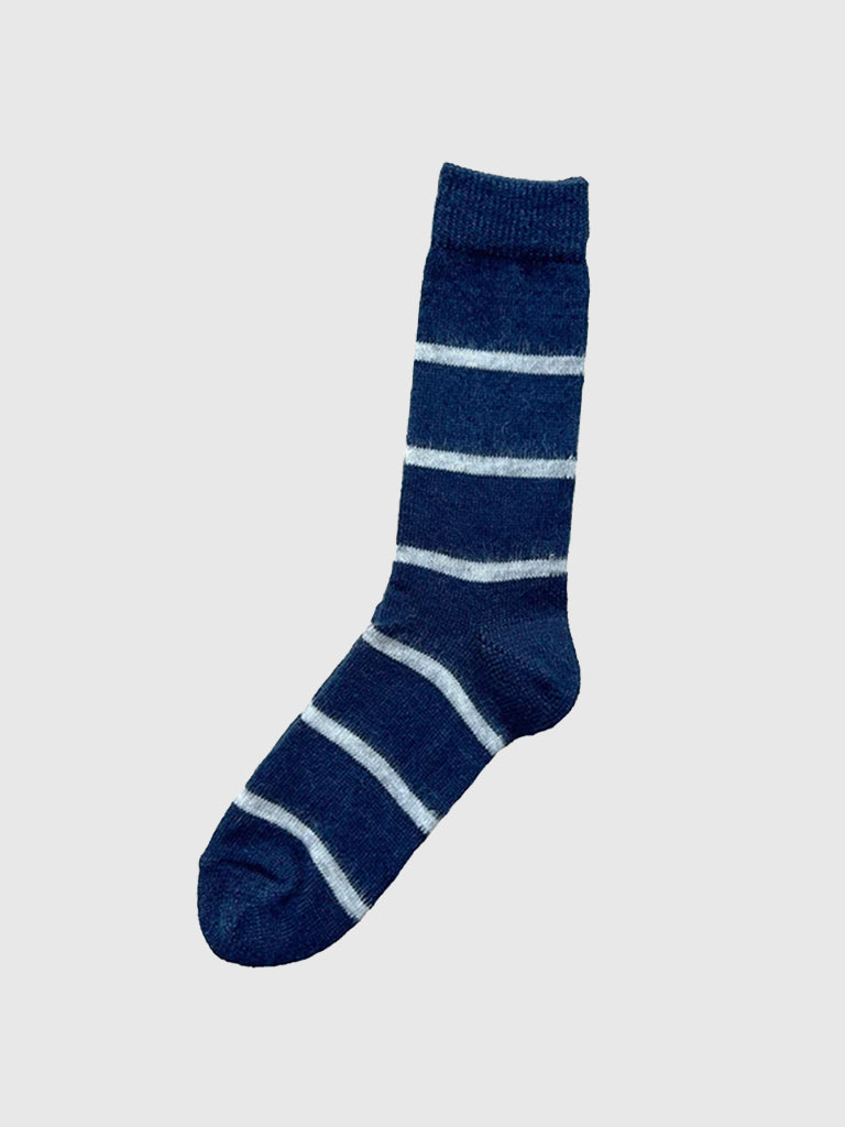 Mohair Wool Border Socks, Navy