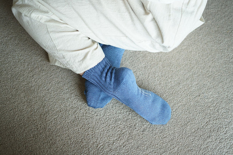 Linen Ribbed Socks, Blue