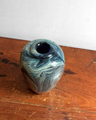Vintage Blue Swirl Hand-Blown Art Glass Vase