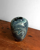 Vintage Blue Swirl Hand-Blown Art Glass Vase
