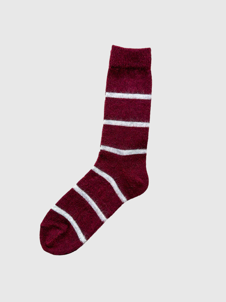 Mohair Wool Border Socks, Wine